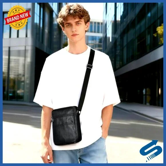 Genuine Leather Crossbody Messenger Bag for Men Work Travel Essentials